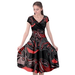 Red Black Grey Abstract Art Cap Sleeve Wrap Front Dress by SpinnyChairDesigns