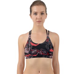 Red Black Grey Abstract Art Back Web Sports Bra by SpinnyChairDesigns