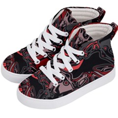 Red Black Grey Abstract Art Kids  Hi-top Skate Sneakers by SpinnyChairDesigns