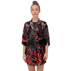 Red Black Grey Abstract Art Half Sleeve Chiffon Kimono by SpinnyChairDesigns