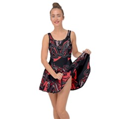 Red Black Grey Abstract Art Inside Out Casual Dress by SpinnyChairDesigns