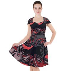 Red Black Grey Abstract Art Cap Sleeve Midi Dress by SpinnyChairDesigns