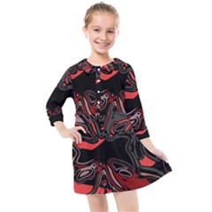 Red Black Grey Abstract Art Kids  Quarter Sleeve Shirt Dress by SpinnyChairDesigns