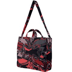 Red Black Grey Abstract Art Square Shoulder Tote Bag by SpinnyChairDesigns