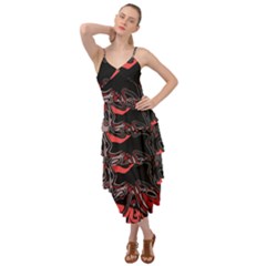 Red Black Grey Abstract Art Layered Bottom Dress by SpinnyChairDesigns