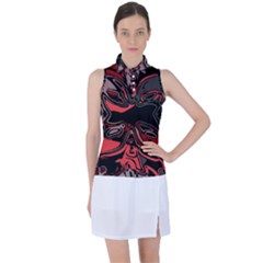 Red Black Grey Abstract Art Women s Sleeveless Polo Tee