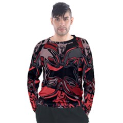 Red Black Grey Abstract Art Men s Long Sleeve Raglan Tee