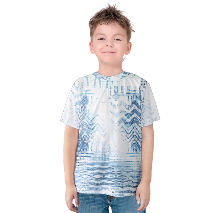 Boho Faded Blue Denim White Batik Kids  Cotton Tee