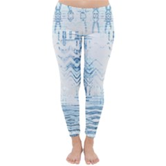 Boho Faded Blue Denim White Batik Classic Winter Leggings by SpinnyChairDesigns