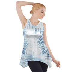 Boho Faded Blue Denim White Batik Side Drop Tank Tunic by SpinnyChairDesigns