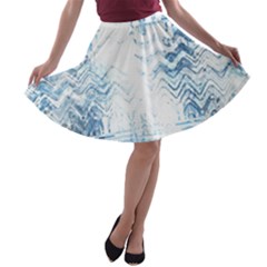 Boho Faded Blue Denim White Batik A-line Skater Skirt by SpinnyChairDesigns