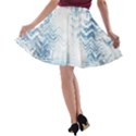 Boho Faded Blue Denim White Batik A-line Skater Skirt View2