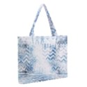 Boho Faded Blue Denim White Batik Zipper Medium Tote Bag View2