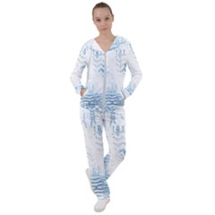 Boho Faded Blue Denim White Batik Women s Tracksuit by SpinnyChairDesigns