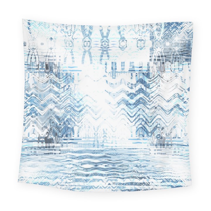 Boho Faded Blue Denim White Batik Square Tapestry (Large)