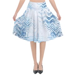 Boho Faded Blue Denim White Batik Flared Midi Skirt by SpinnyChairDesigns