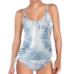 Boho Faded Blue Denim White Batik Tankini Set by SpinnyChairDesigns