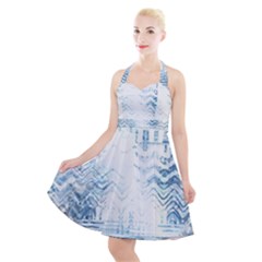 Boho Faded Blue Denim White Batik Halter Party Swing Dress  by SpinnyChairDesigns