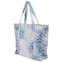 Boho Faded Blue Denim White Batik Zip Up Canvas Bag by SpinnyChairDesigns