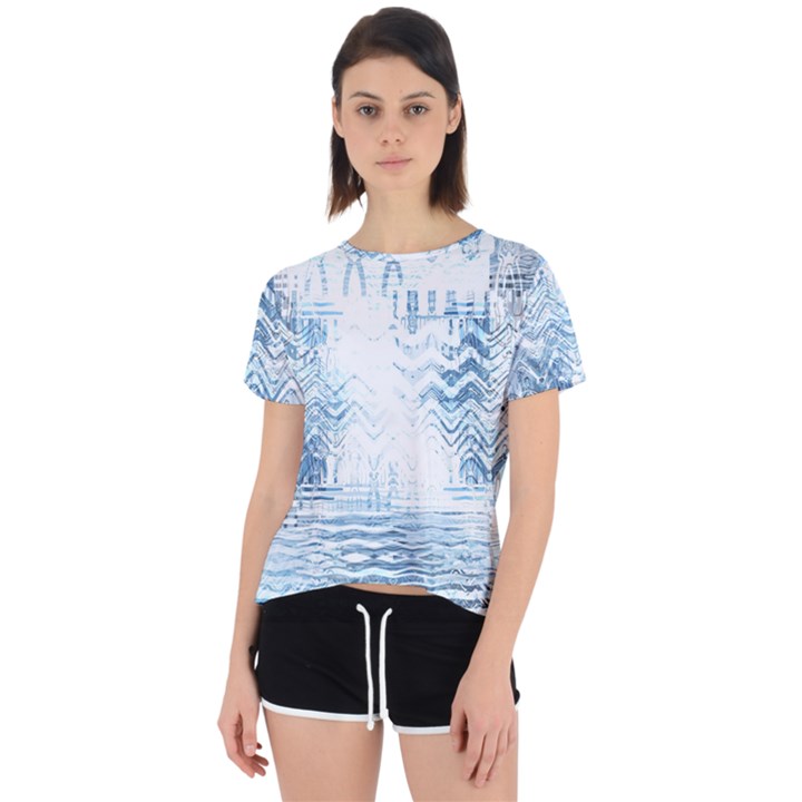 Boho Faded Blue Denim White Batik Open Back Sport Tee