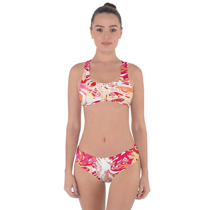 Red Orange Abstract Art Criss Cross Bikini Set