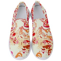 Red Orange Abstract Art Men s Slip On Sneakers by SpinnyChairDesigns