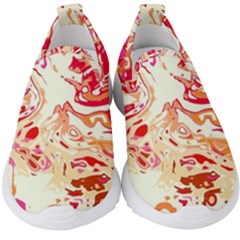 Red Orange Abstract Art Kids  Slip On Sneakers by SpinnyChairDesigns