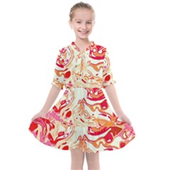 Red Orange Abstract Art Kids  All Frills Chiffon Dress by SpinnyChairDesigns