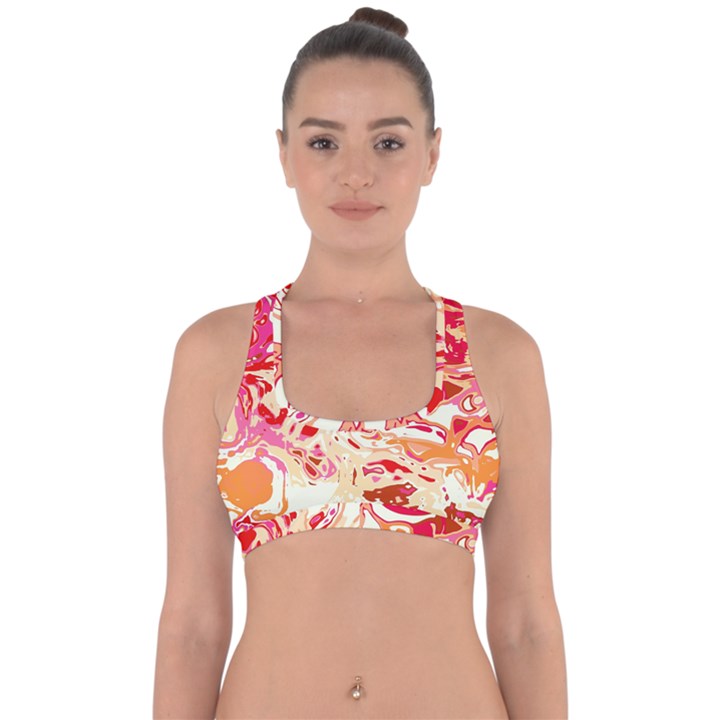 Red Orange Abstract Art Cross Back Hipster Bikini Top 