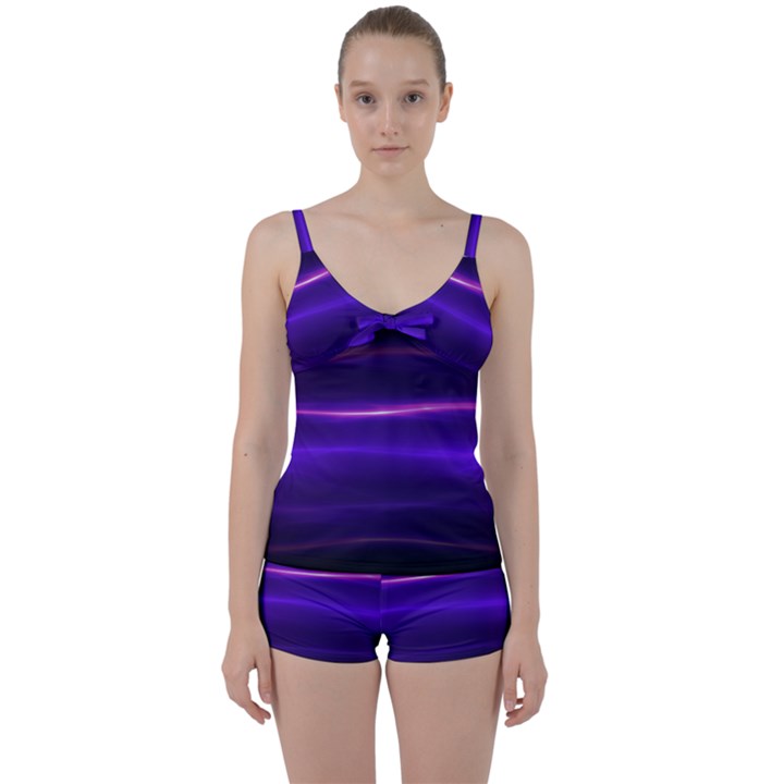 Electric Neon Indigo Black Ombre  Tie Front Two Piece Tankini