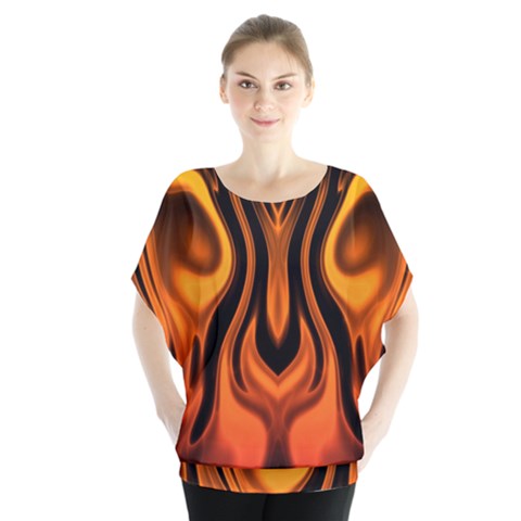 Fire And Flames Pattern Batwing Chiffon Blouse by SpinnyChairDesigns