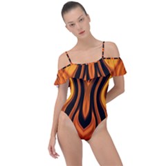 Fire And Flames Pattern Frill Detail One Piece Swimsuit by SpinnyChairDesigns