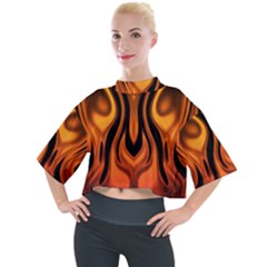 Fire And Flames Pattern Mock Neck Tee