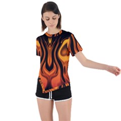 Fire And Flames Pattern Asymmetrical Short Sleeve Sports Tee