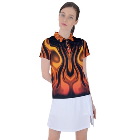 Fire And Flames Pattern Women s Polo Tee by SpinnyChairDesigns