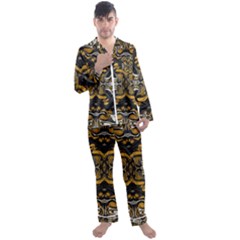 Boho Black Gold Color Men s Long Sleeve Satin Pyjamas Set by SpinnyChairDesigns