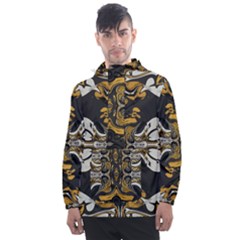 Boho Black Gold Color Men s Front Pocket Pullover Windbreaker by SpinnyChairDesigns