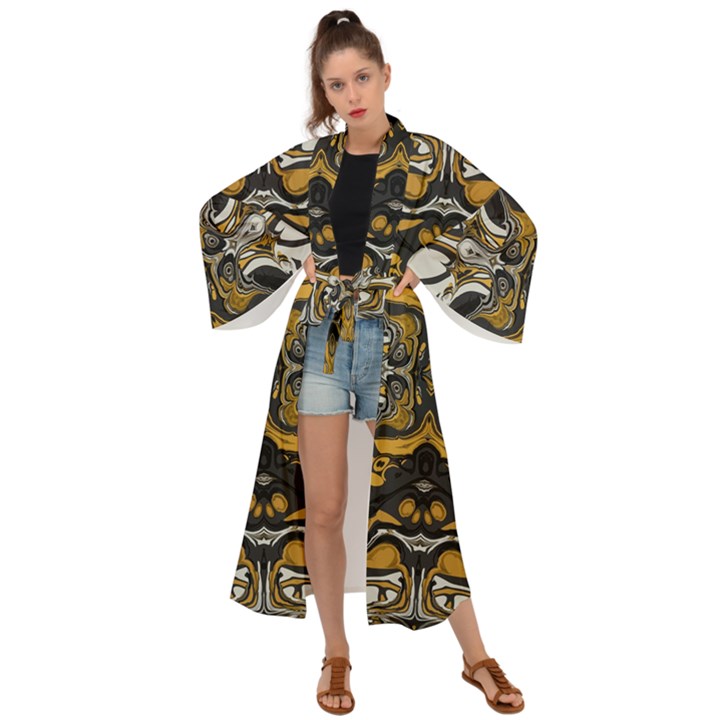 Boho Black Gold Color Maxi Kimono