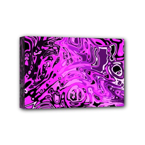 Magenta Black Abstract Art Mini Canvas 6  X 4  (stretched) by SpinnyChairDesigns