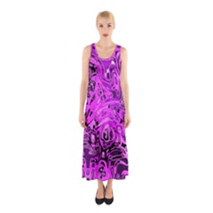 Magenta Black Abstract Art Sleeveless Maxi Dress by SpinnyChairDesigns