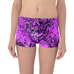 Magenta Black Abstract Art Reversible Boyleg Bikini Bottoms by SpinnyChairDesigns