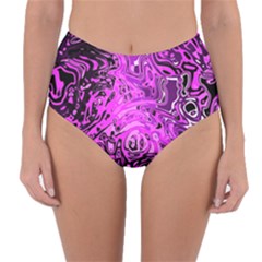 Magenta Black Abstract Art Reversible High-waist Bikini Bottoms by SpinnyChairDesigns