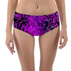 Magenta Black Abstract Art Reversible Mid-waist Bikini Bottoms by SpinnyChairDesigns