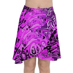 Magenta Black Abstract Art Chiffon Wrap Front Skirt by SpinnyChairDesigns