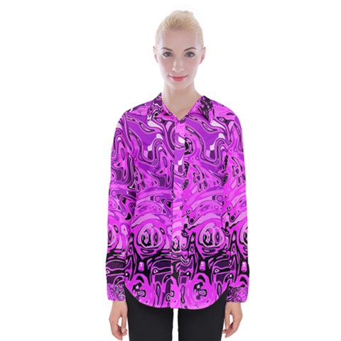 Magenta Black Abstract Art Womens Long Sleeve Shirt by SpinnyChairDesigns