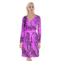 Magenta Black Abstract Art Long Sleeve Velvet Front Wrap Dress View1