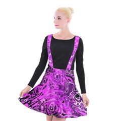 Magenta Black Abstract Art Suspender Skater Skirt by SpinnyChairDesigns