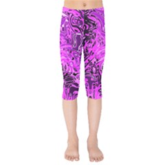 Magenta Black Abstract Art Kids  Capri Leggings  by SpinnyChairDesigns