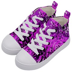 Magenta Black Abstract Art Kids  Mid-top Canvas Sneakers by SpinnyChairDesigns