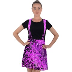 Magenta Black Abstract Art Velvet Suspender Skater Skirt by SpinnyChairDesigns